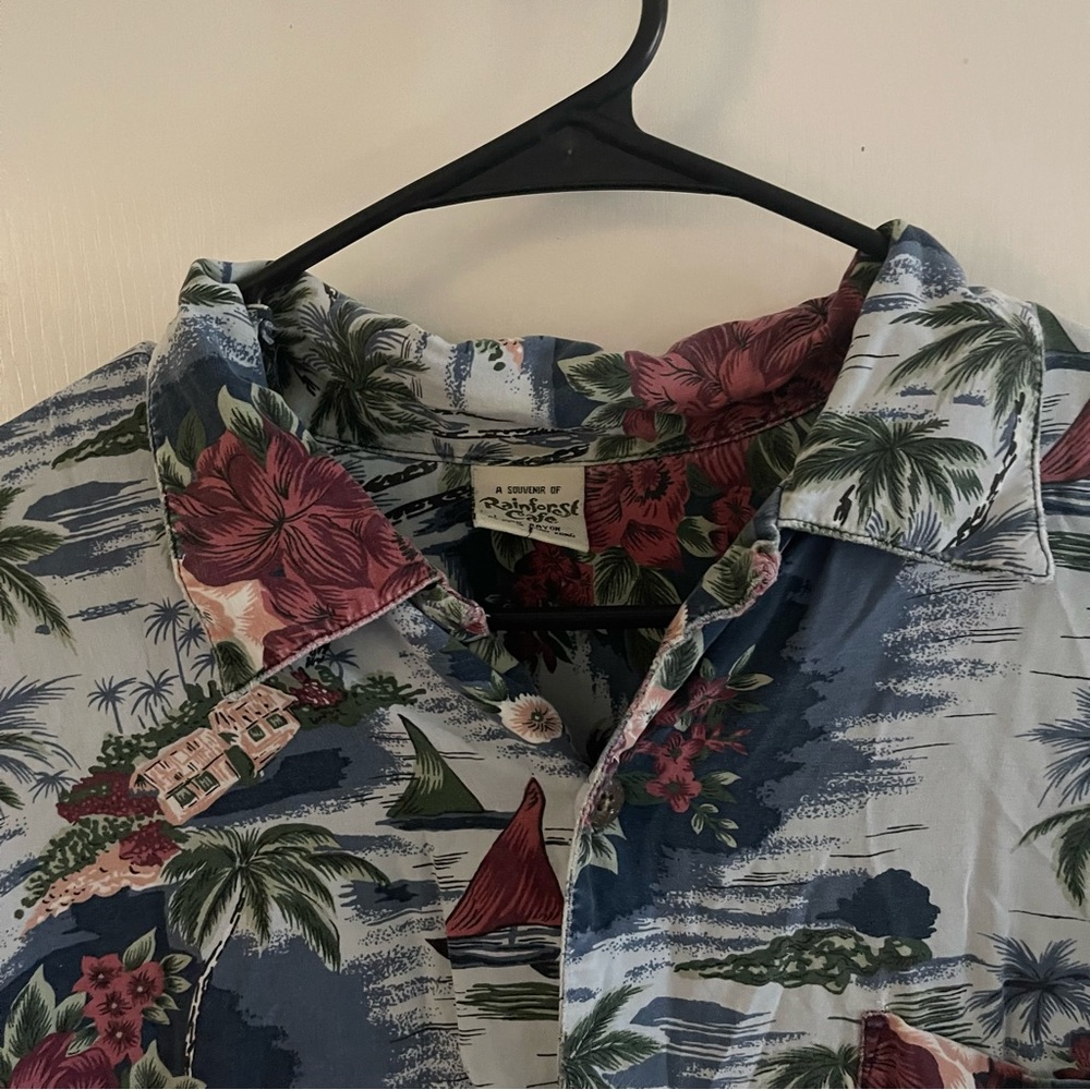 Vintage A Souvenir Of The Rainforest Café Mens Short Sleeve Hawaiian Shirt Large - Picture 7 of 9